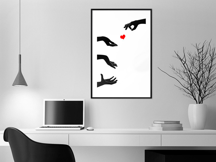 Poster Boop - black hands exchanging a red heart on a white background 125414 additionalImage 10