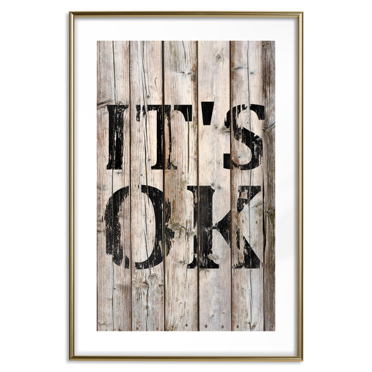 Poster Retro: It's OK - black English text on a background of wooden planks 125714 additionalImage 16