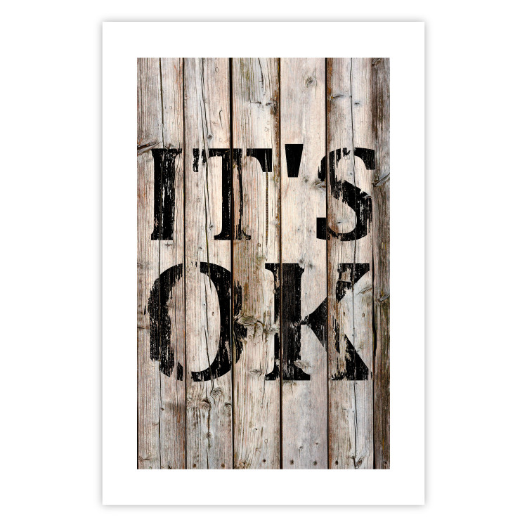 Poster Retro: It's OK - black English text on a background of wooden planks 125714 additionalImage 25