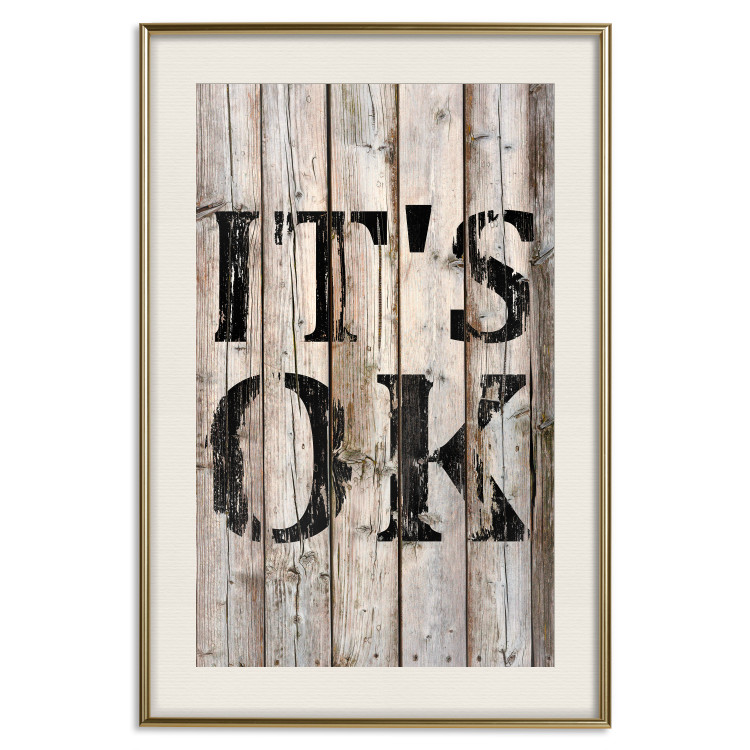 Poster Retro: It's OK - black English text on a background of wooden planks 125714 additionalImage 19