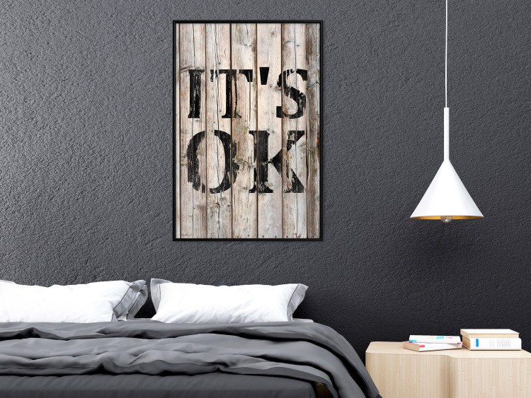 Poster Retro: It's OK - black English text on a background of wooden planks 125714 additionalImage 5