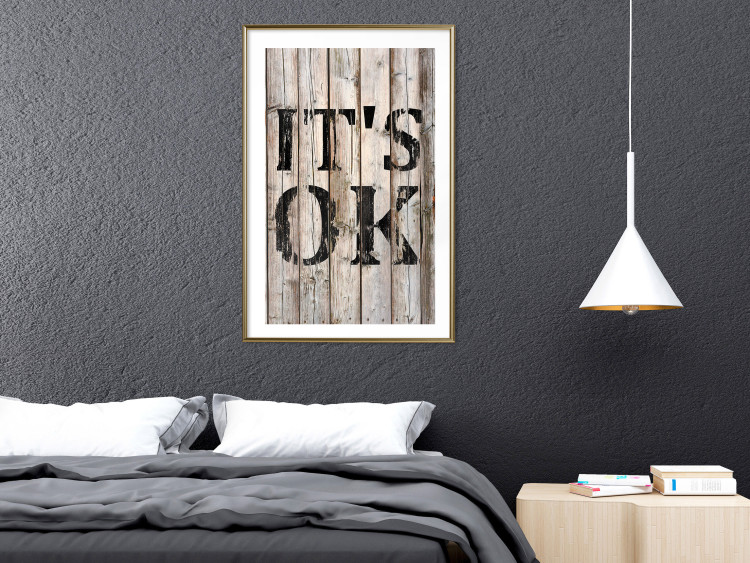 Poster Retro: It's OK - black English text on a background of wooden planks 125714 additionalImage 13