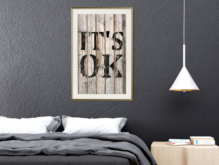 Poster Retro: It's OK - black English text on a background of wooden planks 125714 additionalImage 21