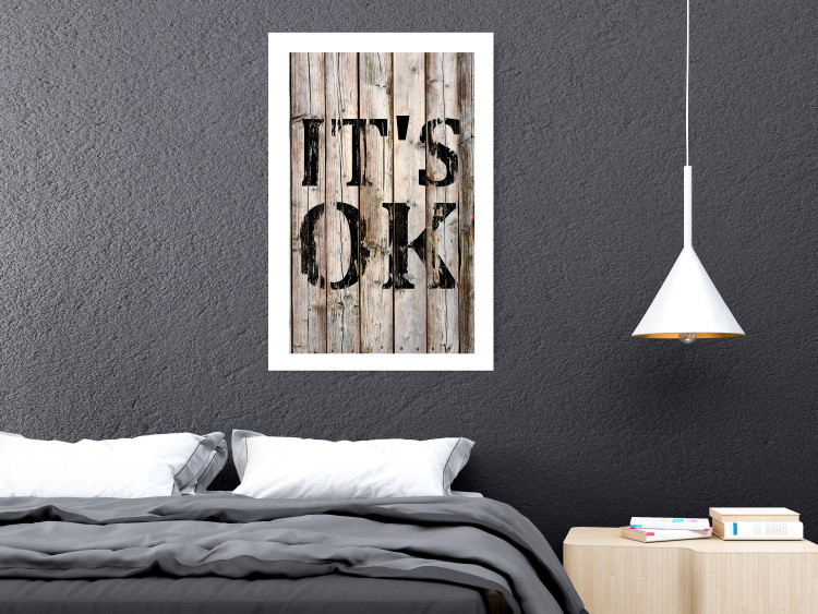 Poster Retro: It's OK - black English text on a background of wooden planks 125714 additionalImage 4