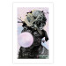 Poster Pug with Chewing Gum - black and amusing dog with flowers on a pastel background 126914 additionalThumb 19