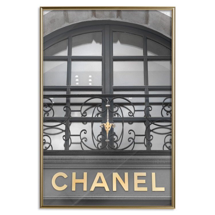Wall Poster Golden Signboard - golden inscription on black architectural building with window 128014 additionalImage 17