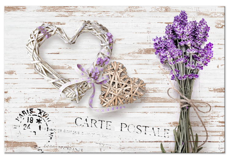 Canvas Lavender Mail (1-part) wide - flowers and wooden heart 128414