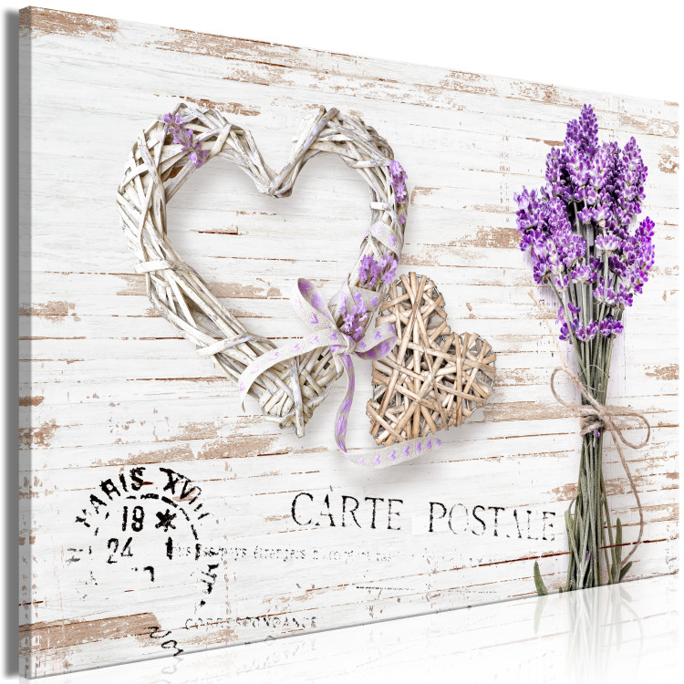 Canvas Lavender Mail (1-part) wide - flowers and wooden heart 128414 additionalImage 2