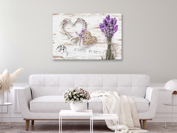 Canvas Lavender Mail (1-part) wide - flowers and wooden heart 128414 additionalImage 3