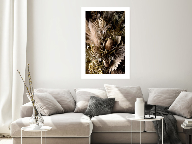 Poster Baroque Splendor - bouquet of various plants on a black background in boho style 130514 additionalImage 5