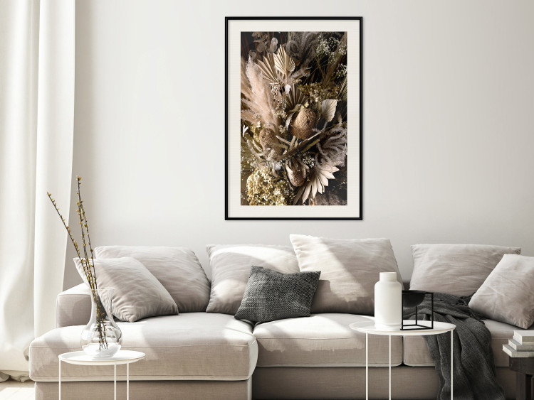 Poster Baroque Splendor - bouquet of various plants on a black background in boho style 130514 additionalImage 24