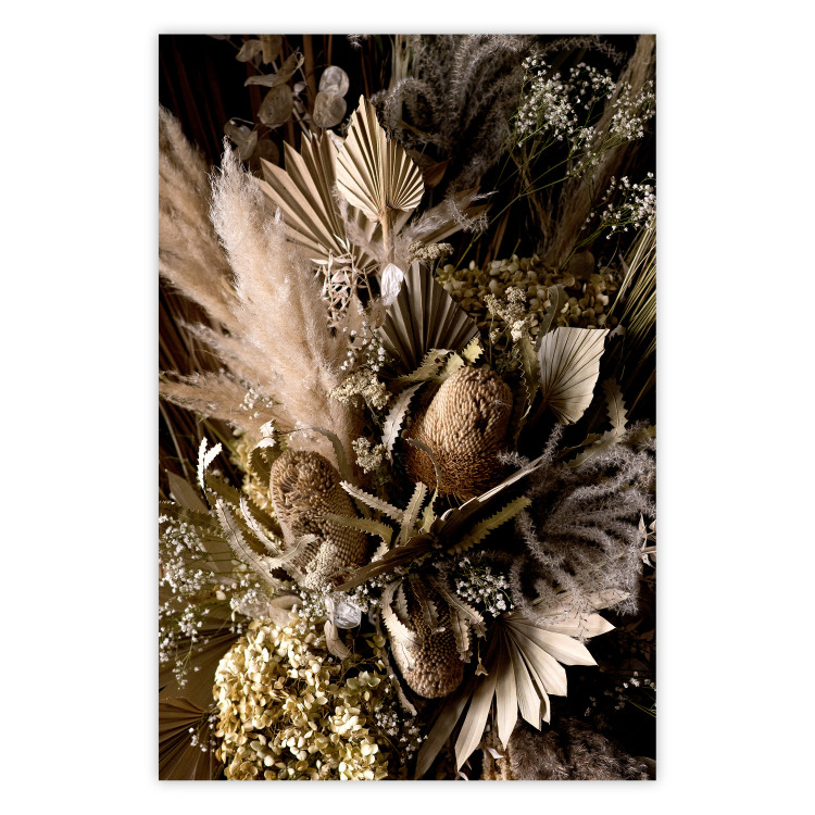 Poster Baroque Splendor - bouquet of various plants on a black background in boho style 130514