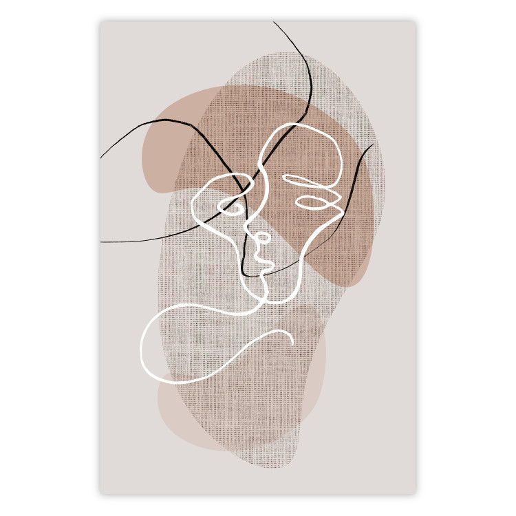 Wall Poster Reflective Morning - line art of a kiss on a beige abstract background 130814