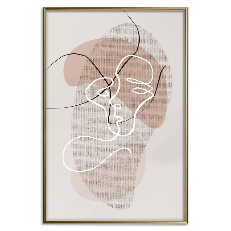 Wall Poster Reflective Morning - line art of a kiss on a beige abstract background 130814 additionalImage 16