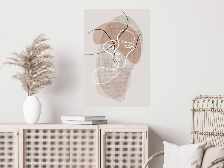 Wall Poster Reflective Morning - line art of a kiss on a beige abstract background 130814 additionalImage 2