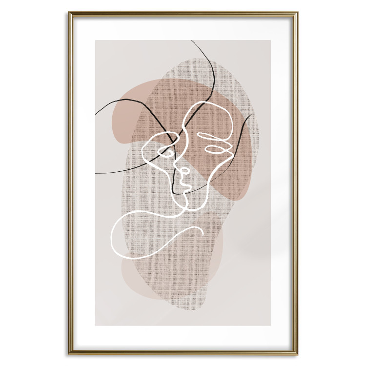 Wall Poster Reflective Morning - line art of a kiss on a beige abstract background 130814 additionalImage 19