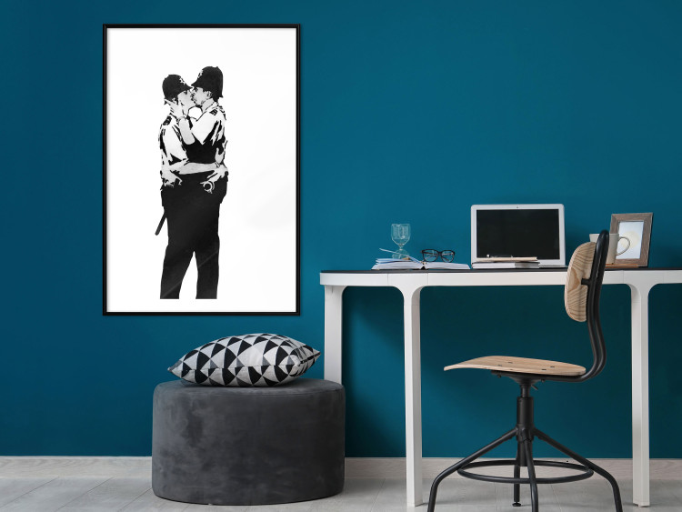 Wall Poster Kissing Coppers - two kissing black figures in Banksy style 132414 additionalImage 6