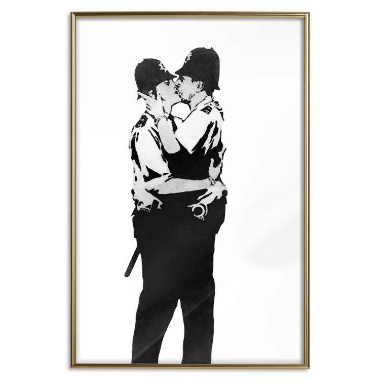 Wall Poster Kissing Coppers - two kissing black figures in Banksy style 132414 additionalImage 25
