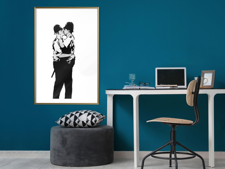 Wall Poster Kissing Coppers - two kissing black figures in Banksy style 132414 additionalImage 15