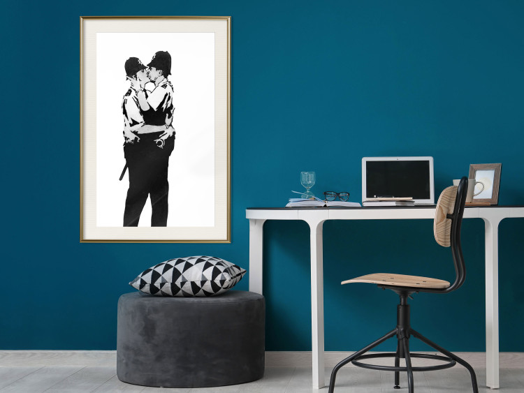 Wall Poster Kissing Coppers - two kissing black figures in Banksy style 132414 additionalImage 20