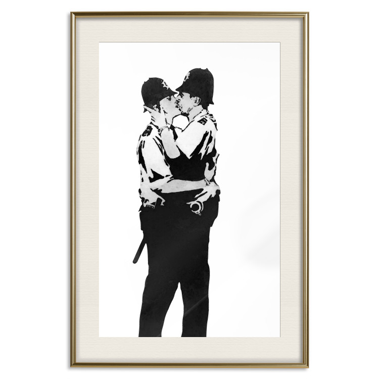Wall Poster Kissing Coppers - two kissing black figures in Banksy style 132414 additionalImage 23