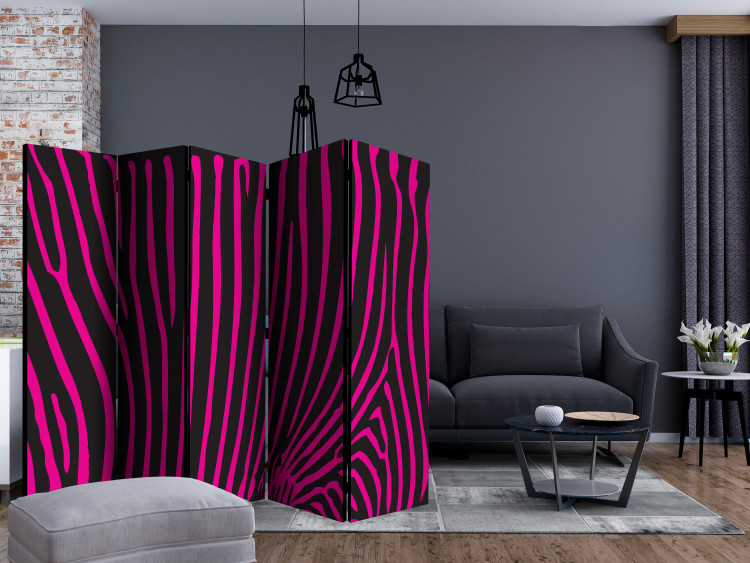 Room Divider Screen Zebra Pattern (Purple) II (5-piece) - animal pattern on black 132714 additionalImage 4