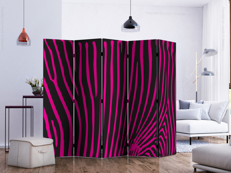 Room Divider Screen Zebra Pattern (Purple) II (5-piece) - animal pattern on black 132714 additionalImage 2
