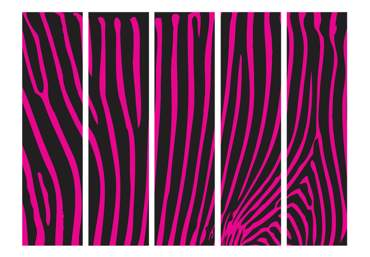 Room Divider Screen Zebra Pattern (Purple) II (5-piece) - animal pattern on black 132714 additionalImage 3