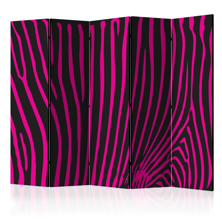 Room Divider Screen Zebra Pattern (Purple) II (5-piece) - animal pattern on black 132714