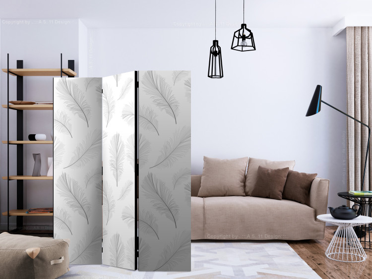 Folding Screen Lightness (3-piece) - light background in delicate feather pattern 133214 additionalImage 4