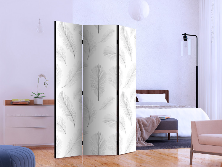 Folding Screen Lightness (3-piece) - light background in delicate feather pattern 133214 additionalImage 2