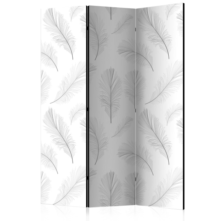 Folding Screen Lightness (3-piece) - light background in delicate feather pattern 133214