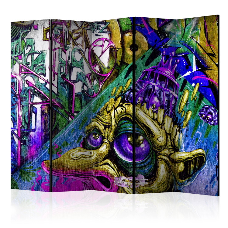 Room Divider Screen Goblin City II (5-piece) - colorful abstraction with figure 133514
