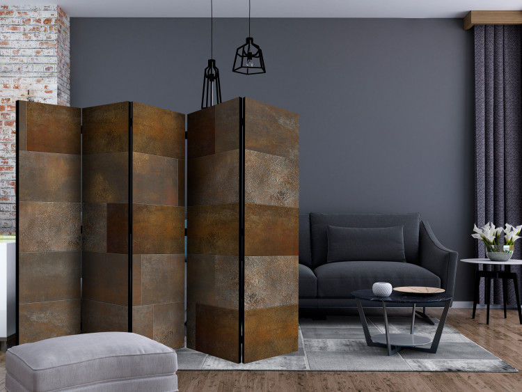 Room Divider Golden Cascade II - rusty metal texture with square plates 133614 additionalImage 4