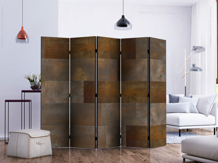 Room Divider Golden Cascade II - rusty metal texture with square plates 133614 additionalImage 2