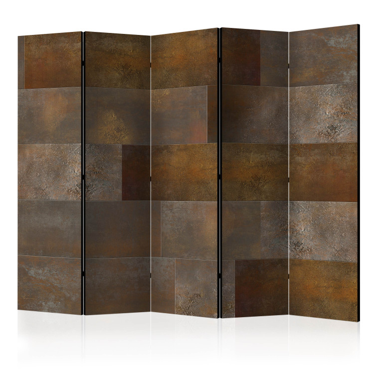 Room Divider Golden Cascade II - rusty metal texture with square plates 133614