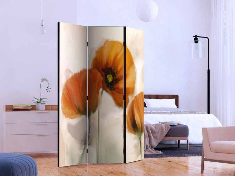 Folding Screen Poppies - vintage - red poppy flowers on a light background in a retro motif 133914 additionalImage 2