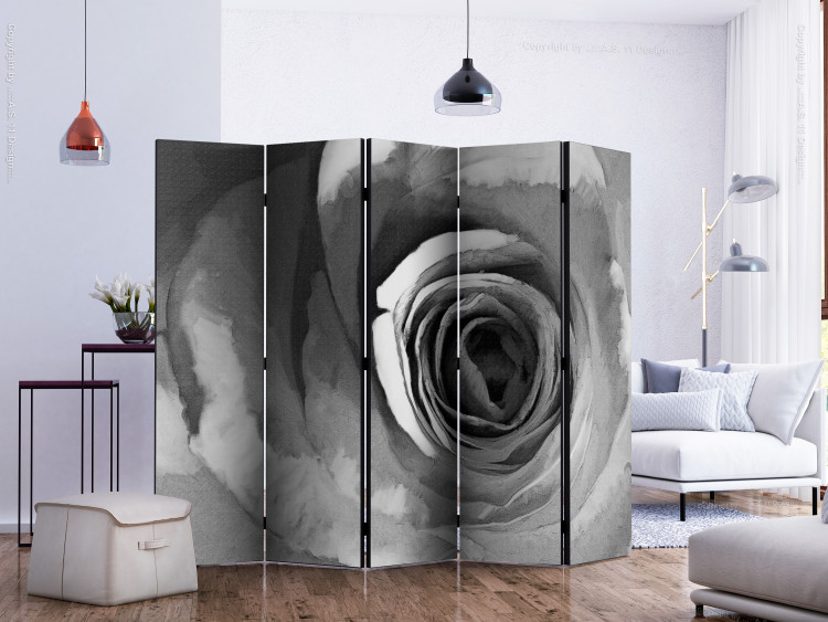 Folding Screen Paper Rose II - black and white abstract pattern of a romantic rose 134014 additionalImage 2