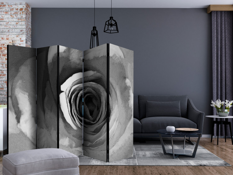 Folding Screen Paper Rose II - black and white abstract pattern of a romantic rose 134014 additionalImage 4