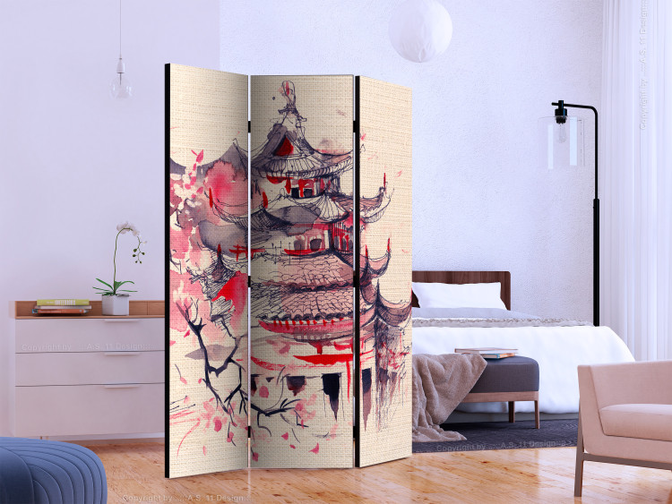 Room Divider Screen Shogun's House (3-piece) - oriental architecture on a beige background 134314 additionalImage 2