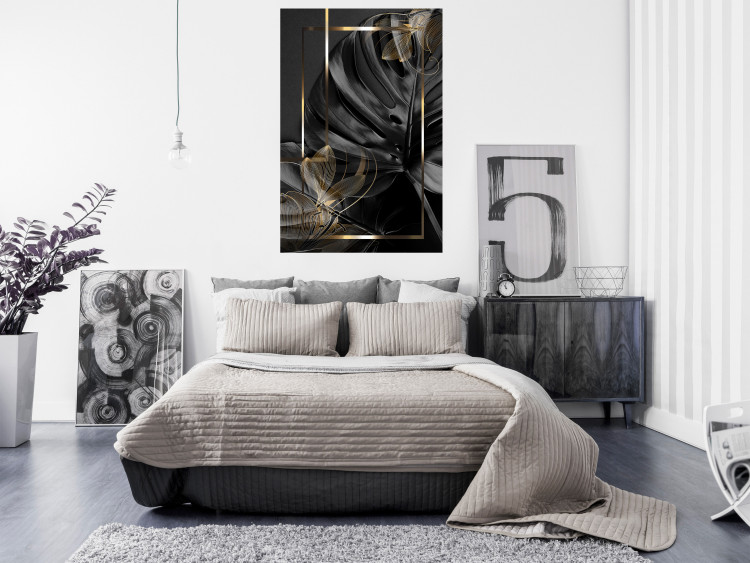 Wall Poster Black and Gold - black leaf composition with delicate golden details 134514 additionalImage 4