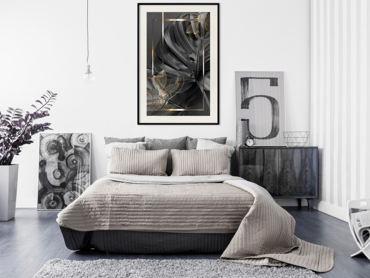 Wall Poster Black and Gold - black leaf composition with delicate golden details 134514 additionalImage 24