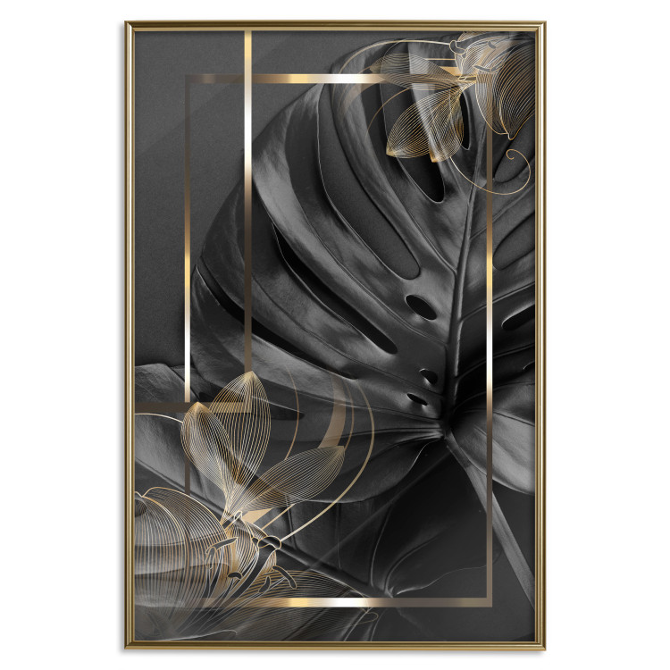 Wall Poster Black and Gold - black leaf composition with delicate golden details 134514 additionalImage 21