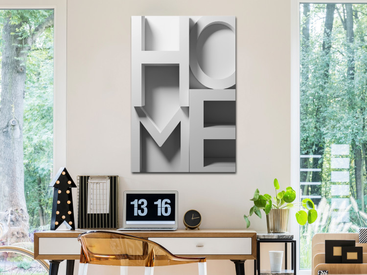 Canvas Print 3d house - three-dimensional inscription home in white, gray and black 135414 additionalImage 3