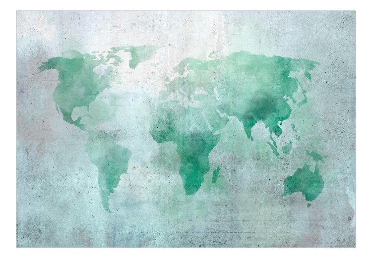 Wall Mural Mint world - watercolour world map on a background with concrete pattern 136014 additionalImage 1