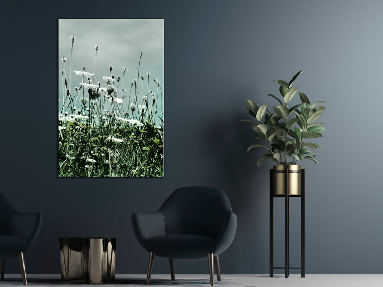 Canvas Field of white poppies - photo of landscape with gray sky 137214 additionalImage 3