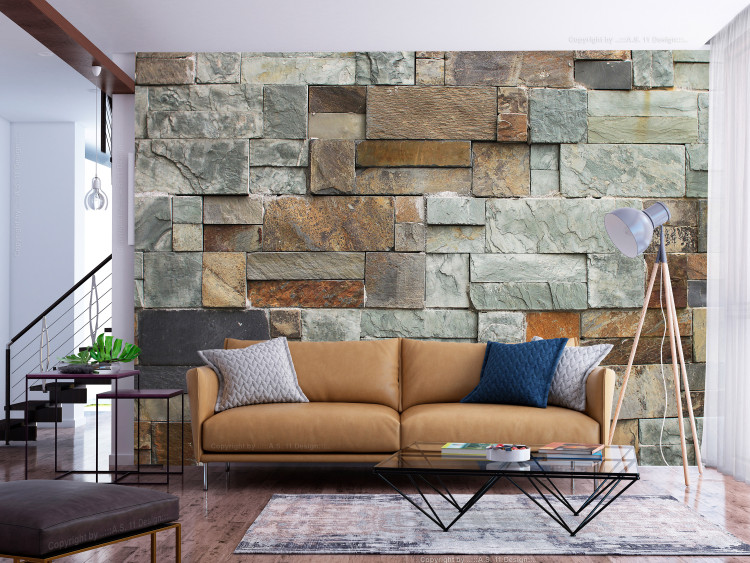 Photo Wallpaper Stone wall - Background maintained in shades of gray and bronze 137414