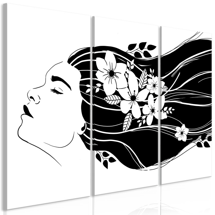 Canvas Print Floral Energy (3-piece) - woman's face with flowers in her hair 138314 additionalImage 2