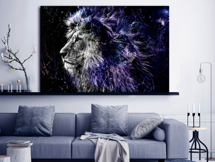 Canvas Art Print Majesty of the King (1-piece) Wide - lion in profile on a black background 138414 additionalImage 3