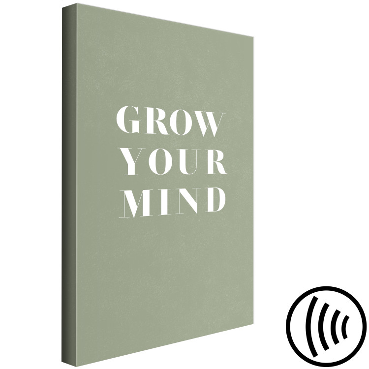 Canvas Art Print Grow Your Mind (1-piece) Vertical - white text on olive background 142314 additionalImage 6